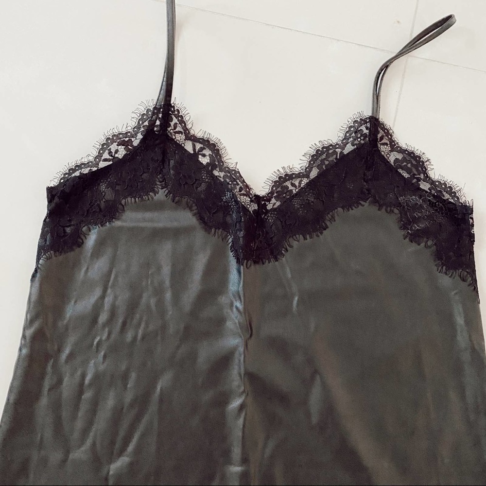 Zara Faux Leather Black Lace Detail Dress - Picture 3 of 6